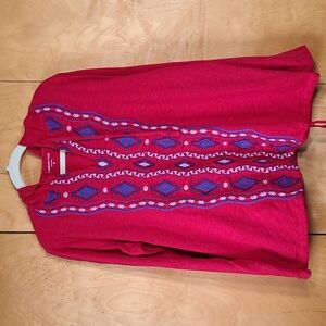 Coldwater Creek embroidered hoodie in vibrant red and blue * M